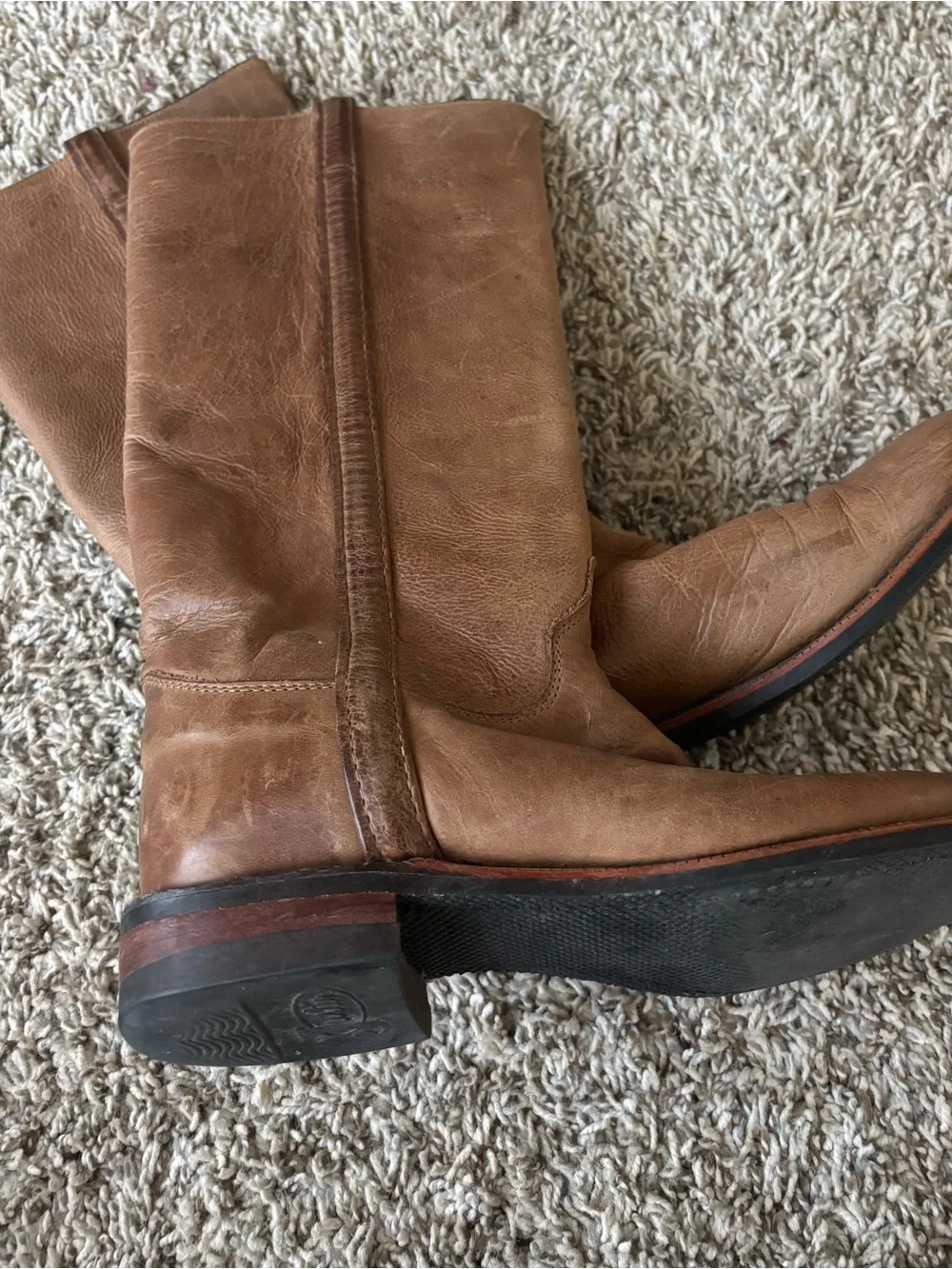 Justin Boots light brown boho  Leather Women's Pull-O knee high riding Boots 8.5